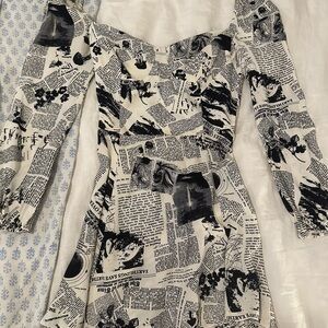 Carrie Bradshaw Inspired Reformation Newsprint Long Sleeve Mini Dress